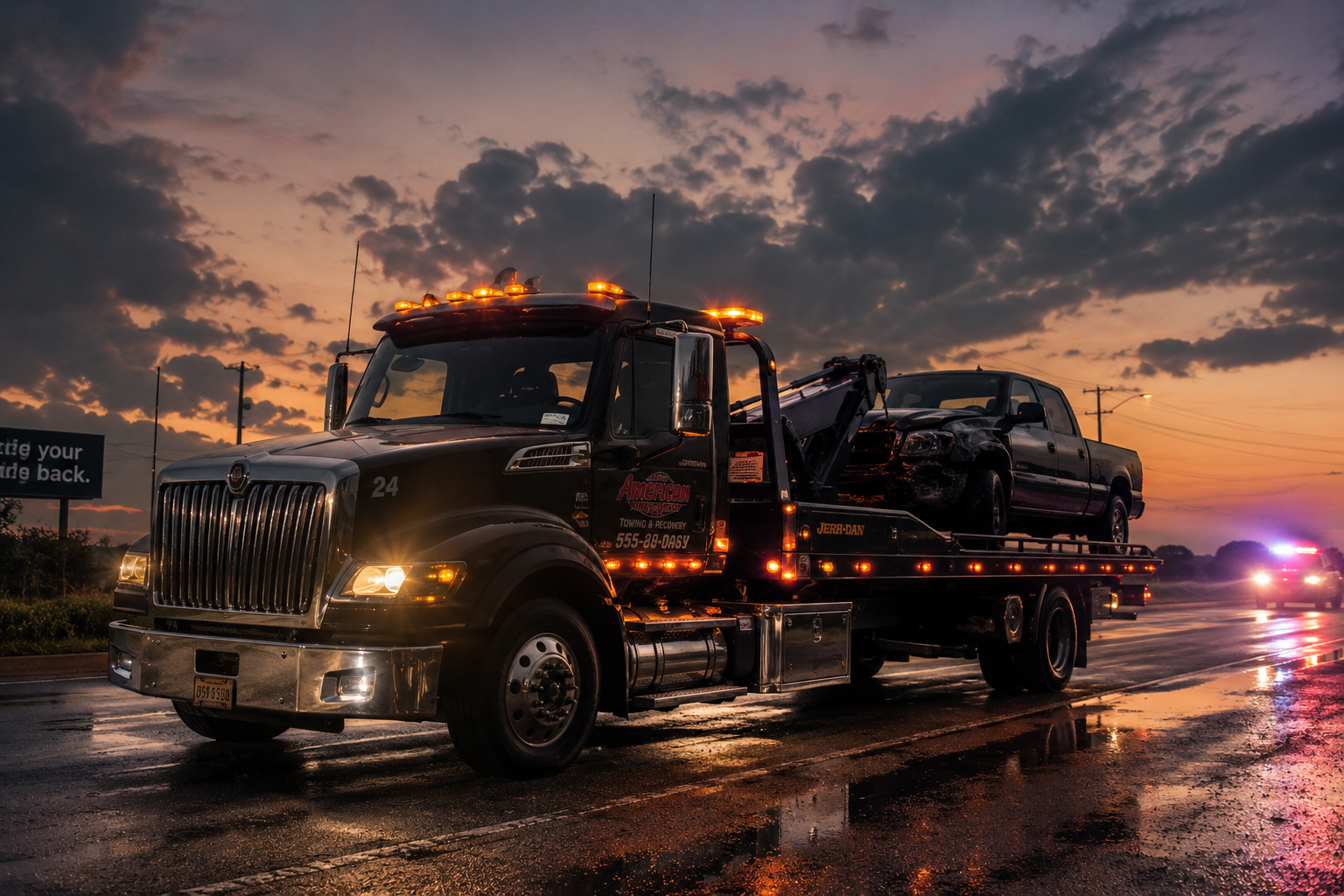 Best American Towing emergency dispatch truck — available 24/7 in Fremont CA